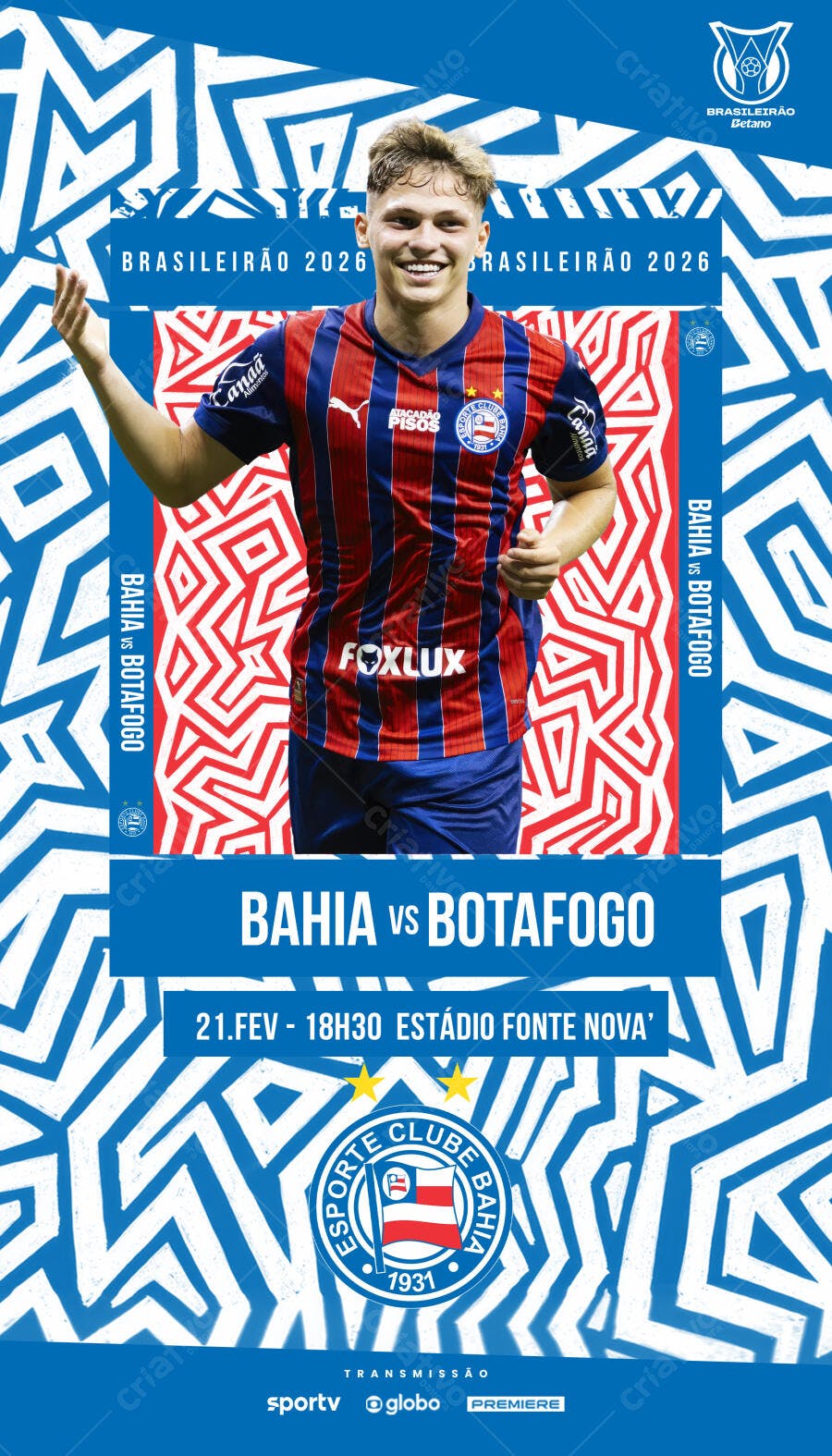 Post Instagram Jogo Bahia x Botafogo Brasileirão PSD Editável