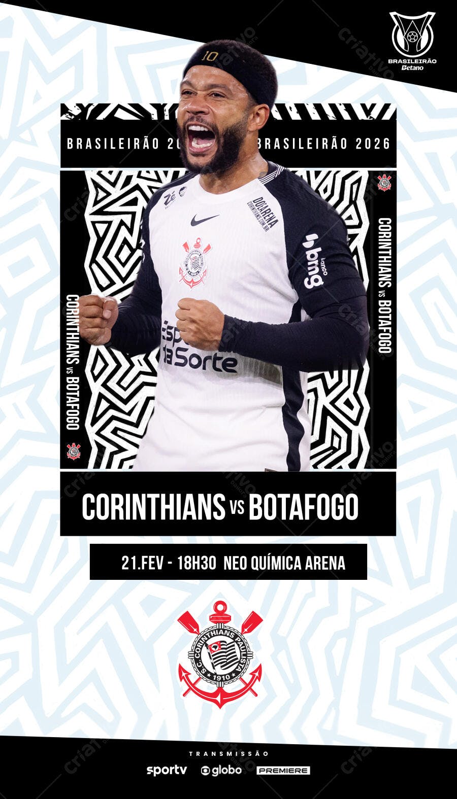 Post Instagram Corinthians vs Botafogo Brasileirão PSD Editável