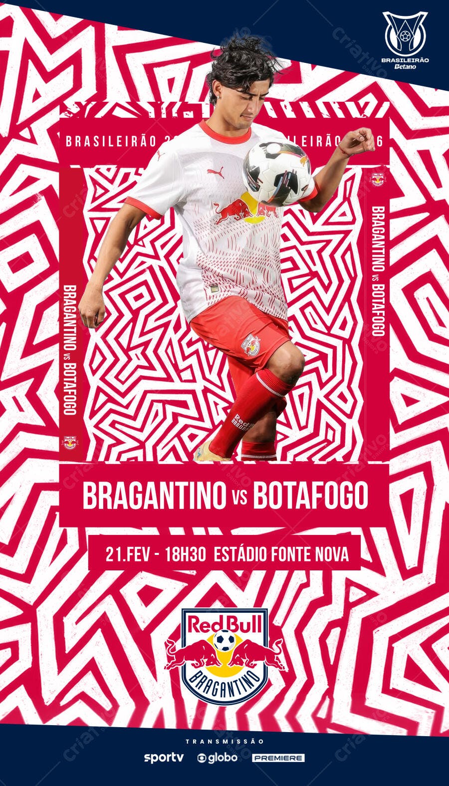 Post Instagram Futebol Brasileirão Bragantino Botafogo PSD Editável
