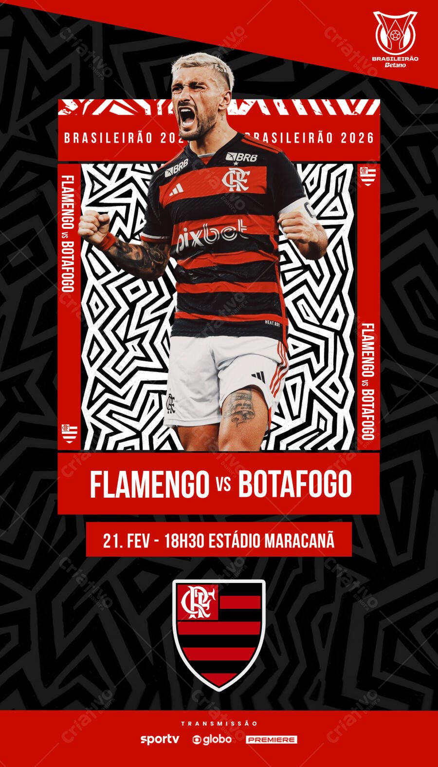 Post Instagram Flamengo vs Botafogo Futebol PSD Editável
