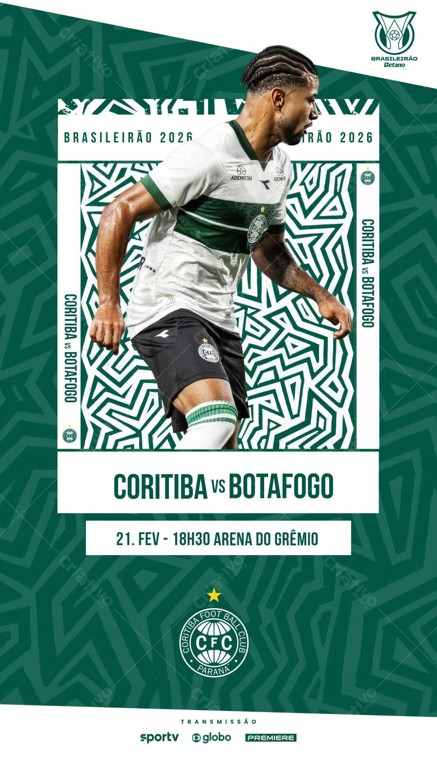 Post Instagram Futebol Brasileirão Coritiba Botafogo PSD Editável