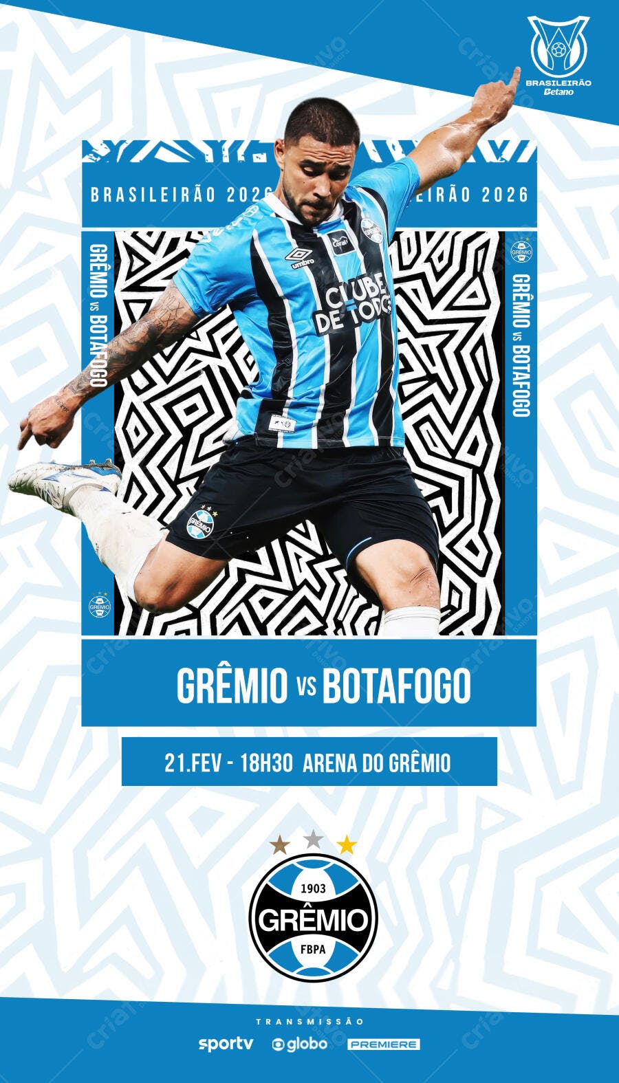Post Futebol Grêmio Botafogo Brasileirão PSD Editável
