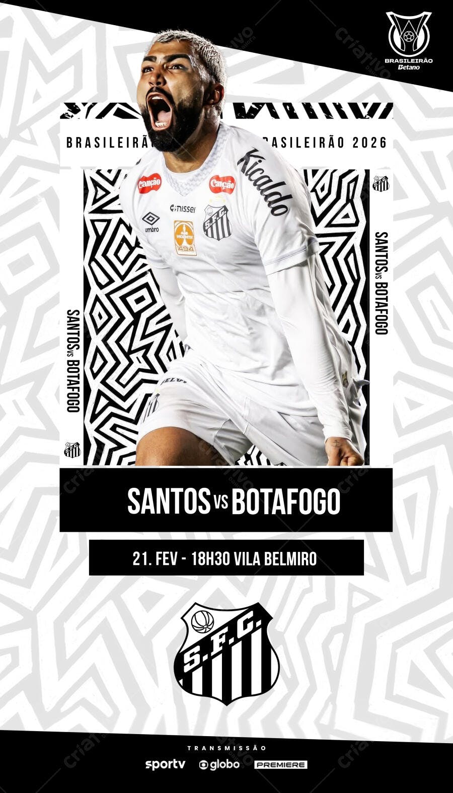 Post Instagram Jogo Futebol Santos Botafogo PSD Editável