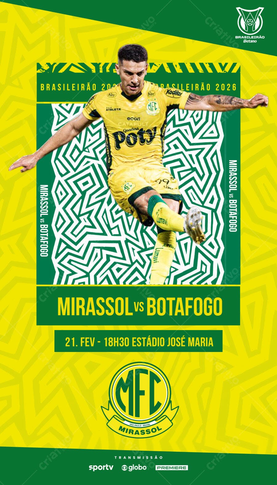 Post Instagram Mirassol vs Botafogo Futebol PSD Editável