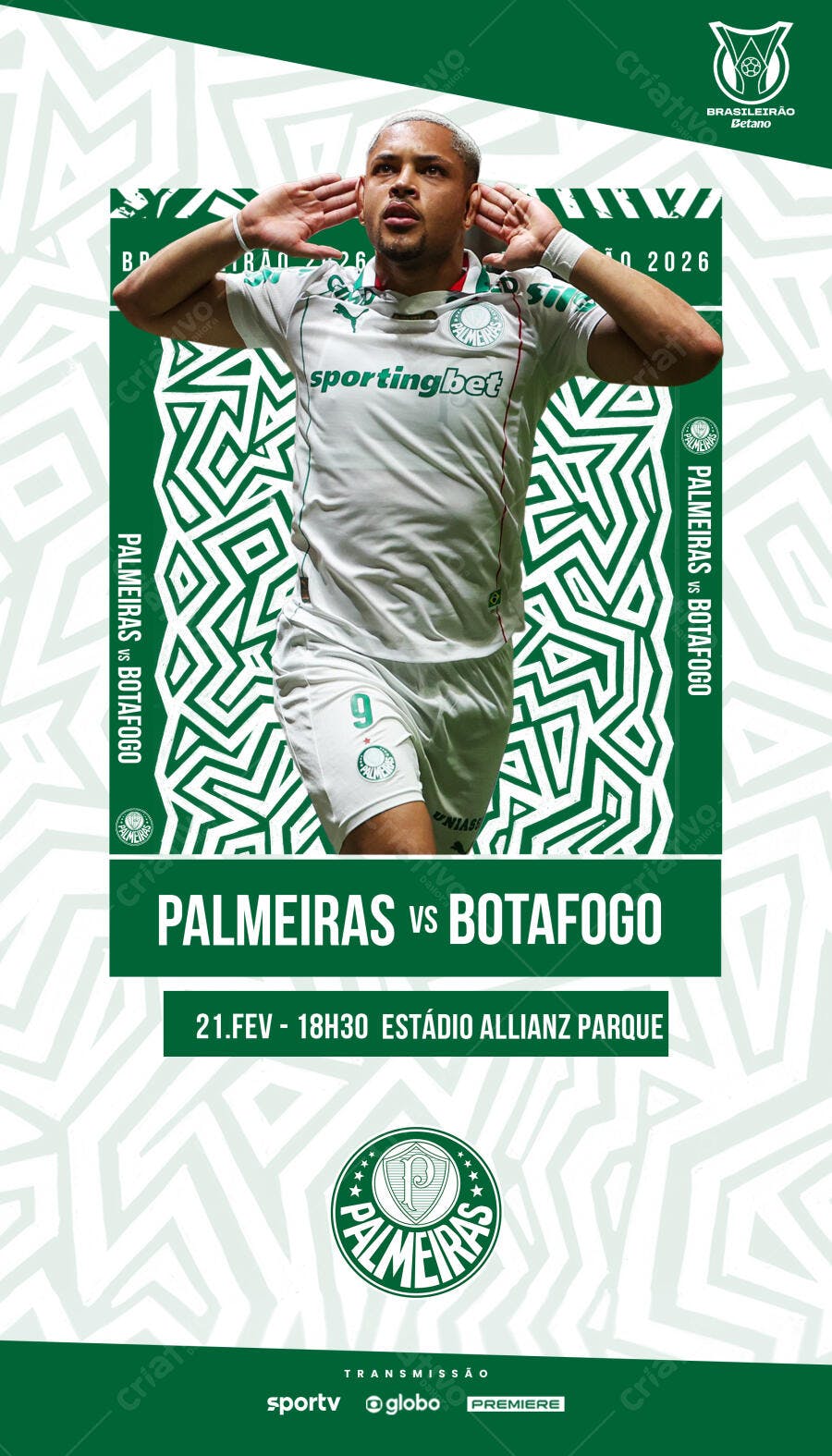 Post Instagram Palmeiras vs Botafogo Futebol PSD Editável