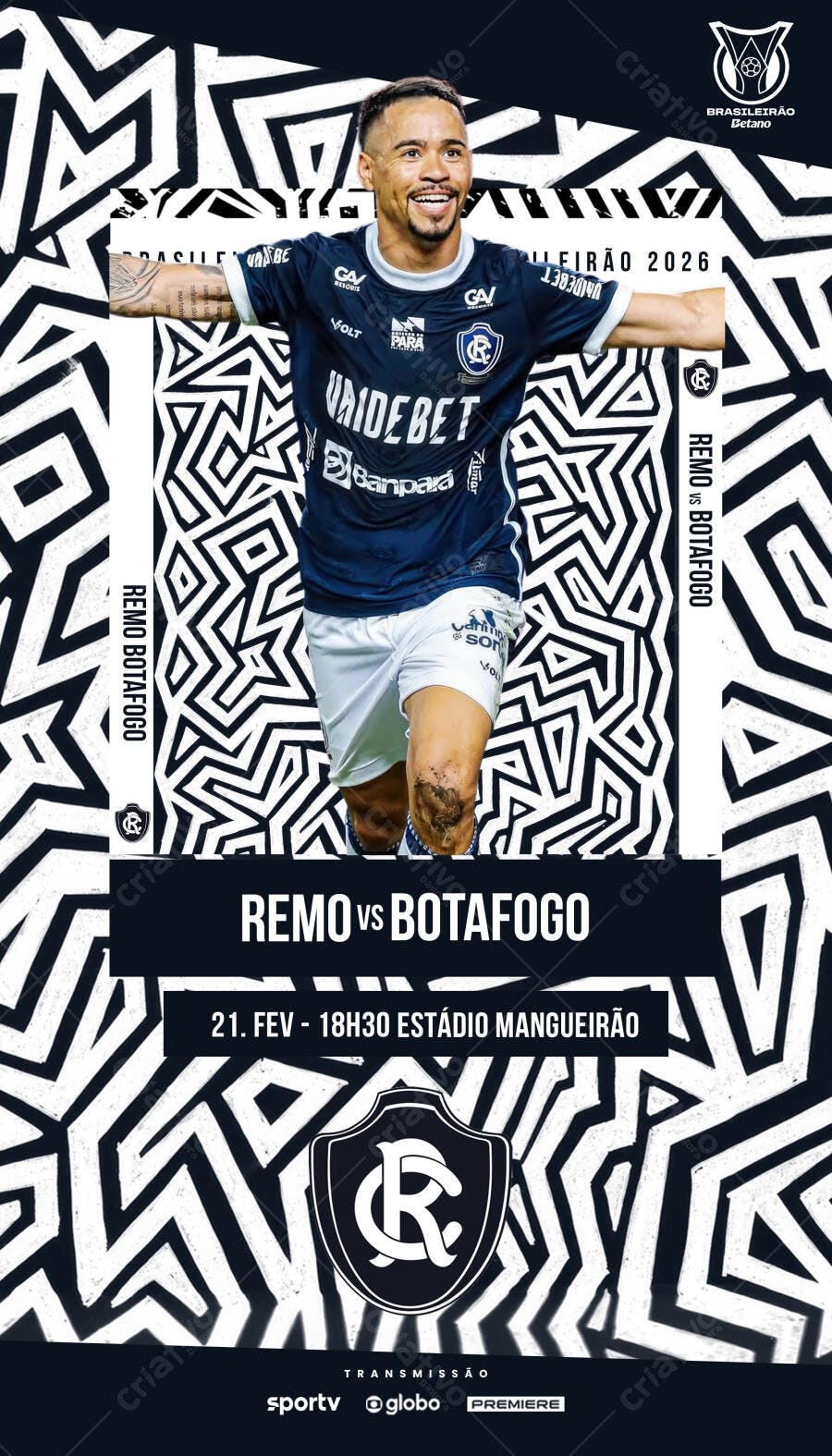 Post Instagram Futebol Remo vs Botafogo PSD Editável