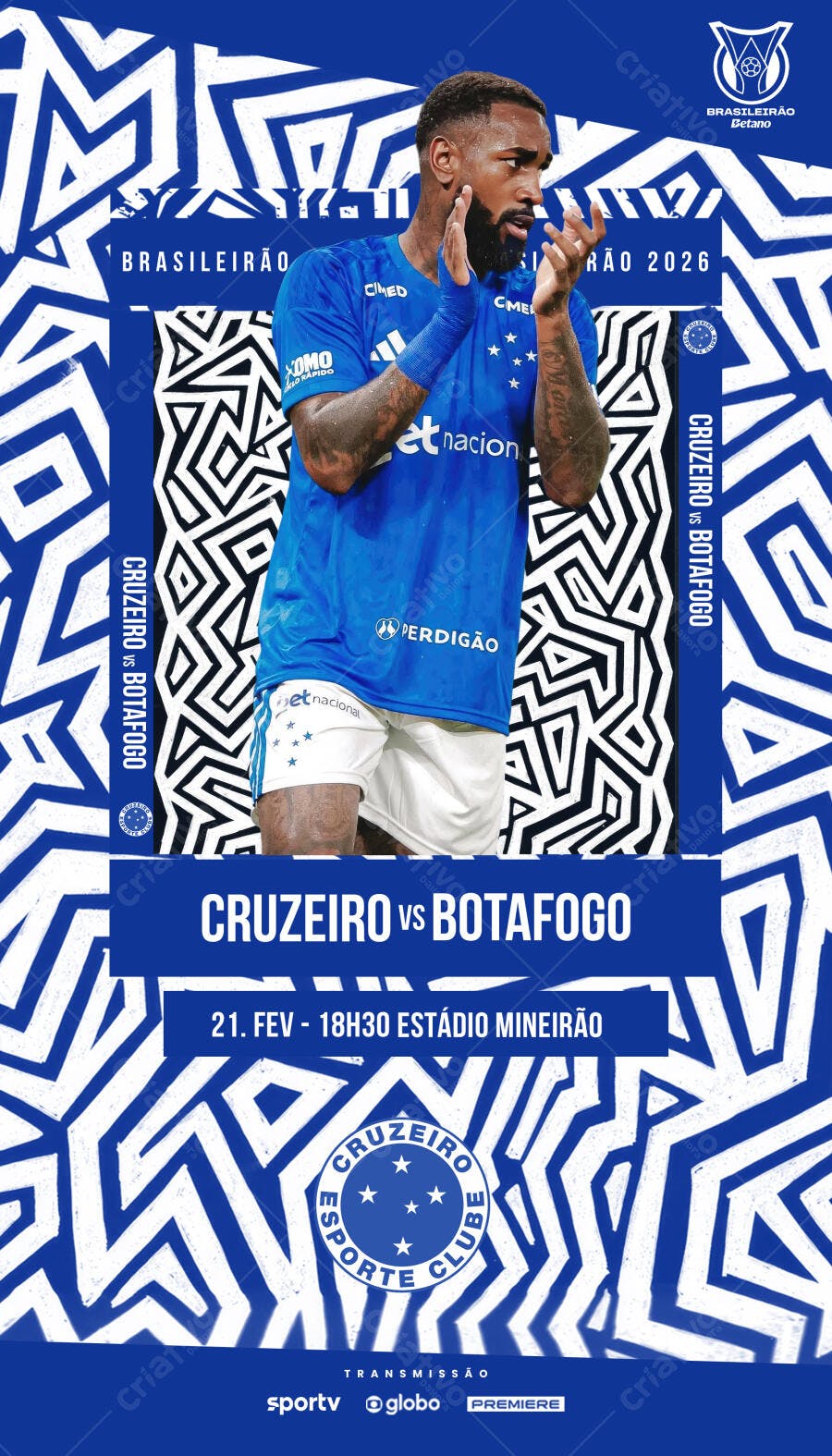 Post Instagram Futebol Cruzeiro x Botafogo PSD Editável
