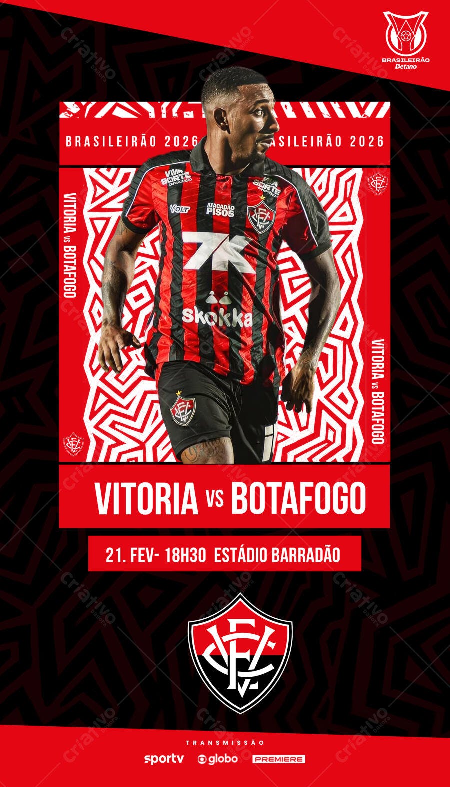 Post Instagram Jogo Futebol Vitória vs Botafogo PSD Editável