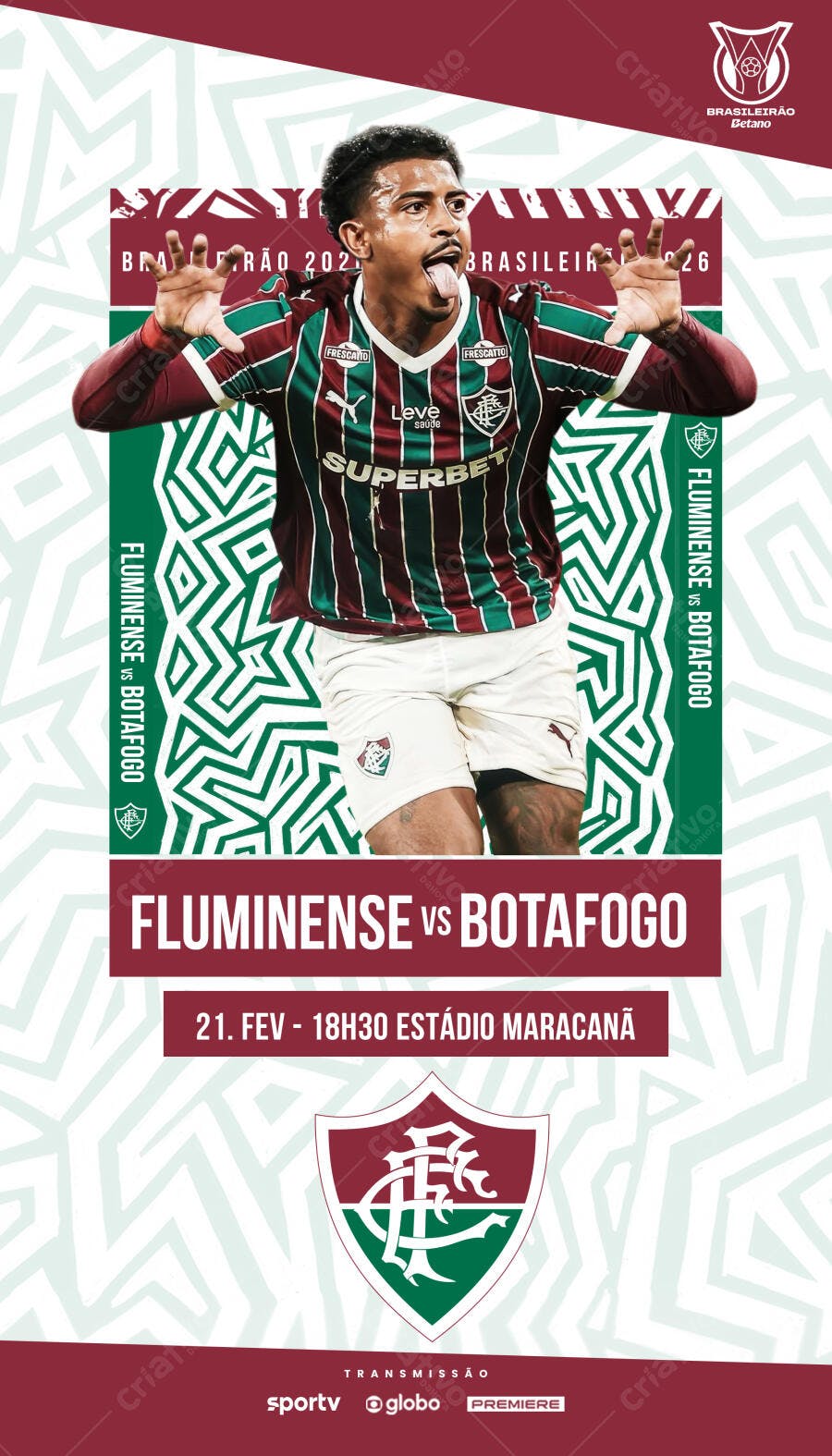 Post Instagram Fluminense x Botafogo Brasileirão PSD Editável