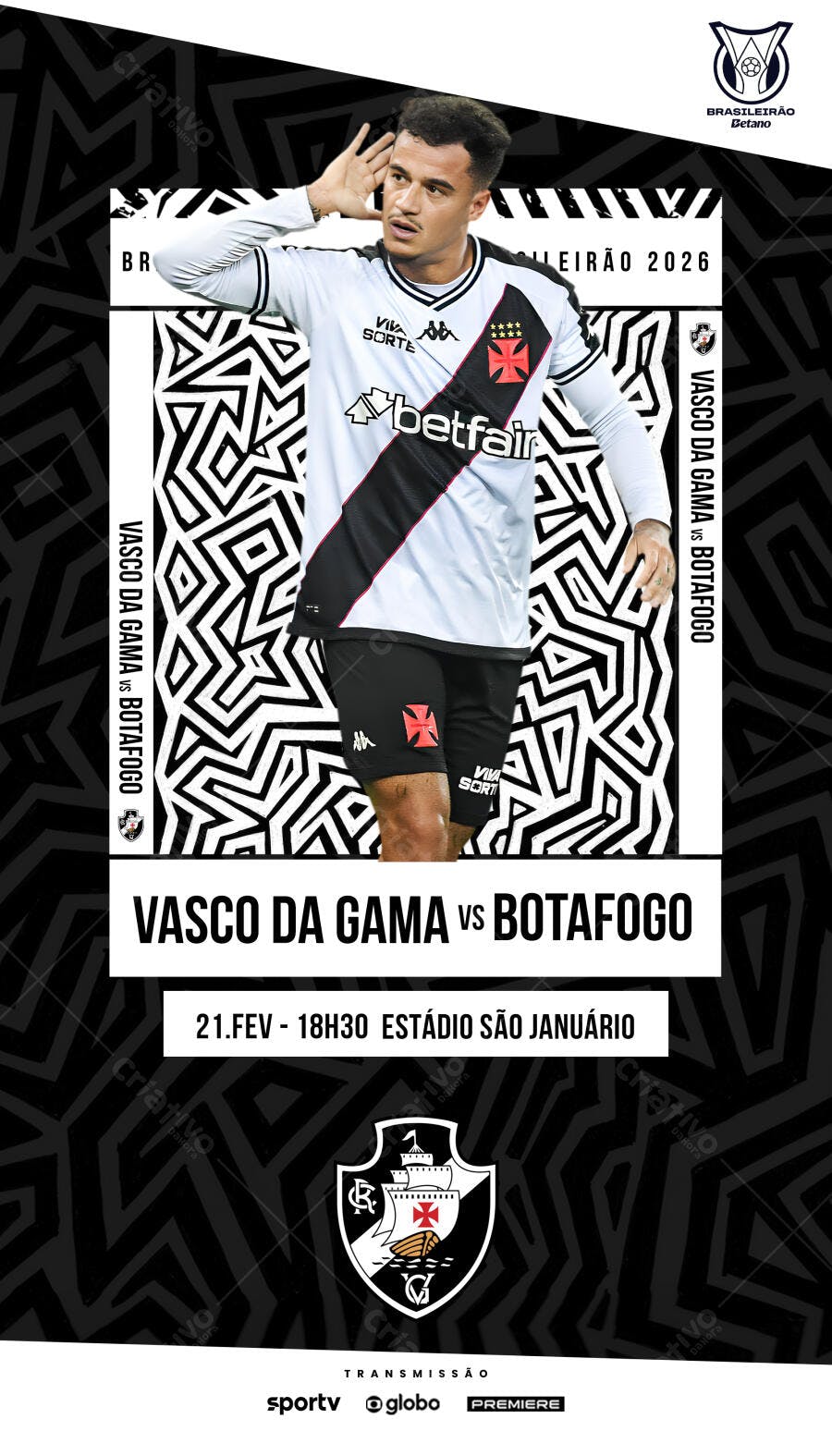 Post Instagram Vasco Botafogo Futebol PSD Editável