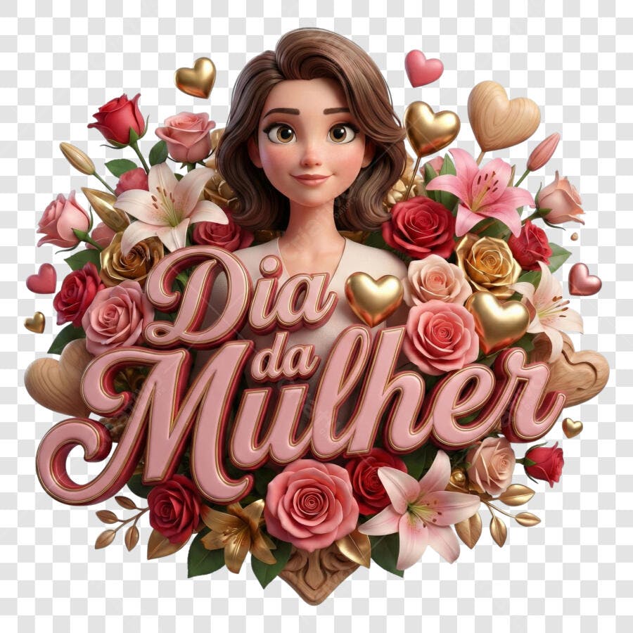 Ilustração 3D Dia da Mulher Flores Rosas PNG Transparente