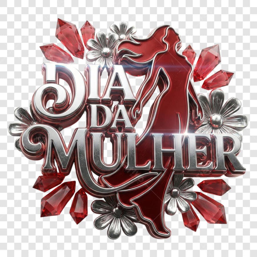 Selo 3D Dia da Mulher Prata e Vermelho PNG Transparente