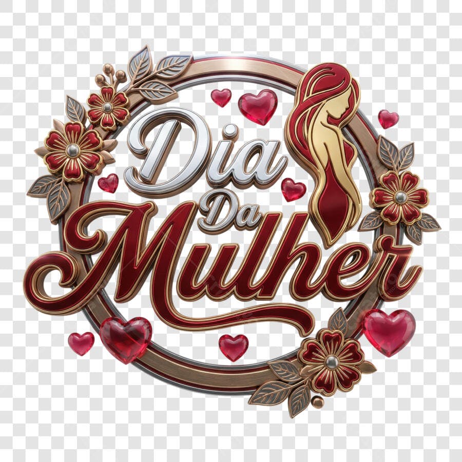 Selo 3D Dia da Mulher Metalizado Dourado Prata Vermelho PNG Transparente