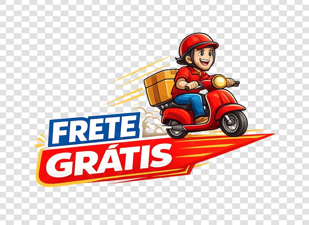 Ilustração Entregador Moto Frete Grátis PNG Fundo Transparente