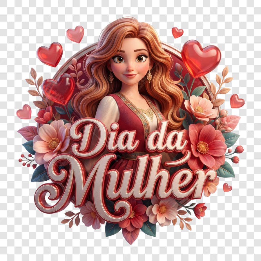 Selo Dia da Mulher 8 de Março 3D Ilustração Flores PNG