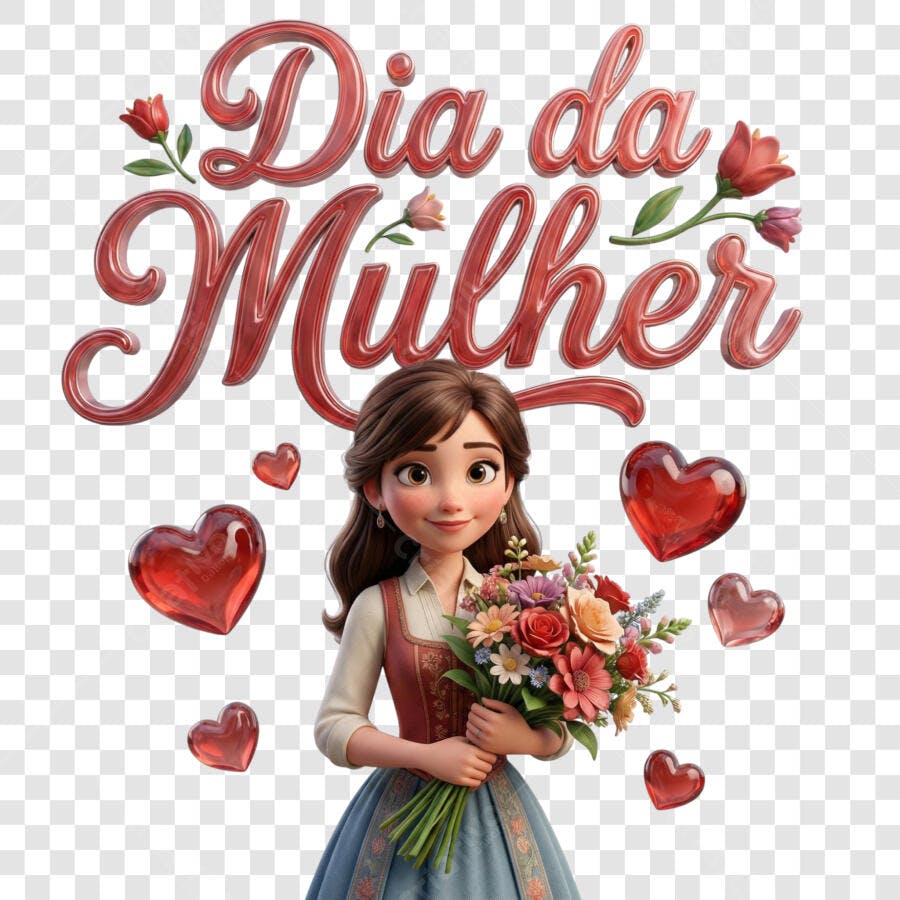 Dia da Mulher 8 de Março Ilustração 3D PNG Transparente