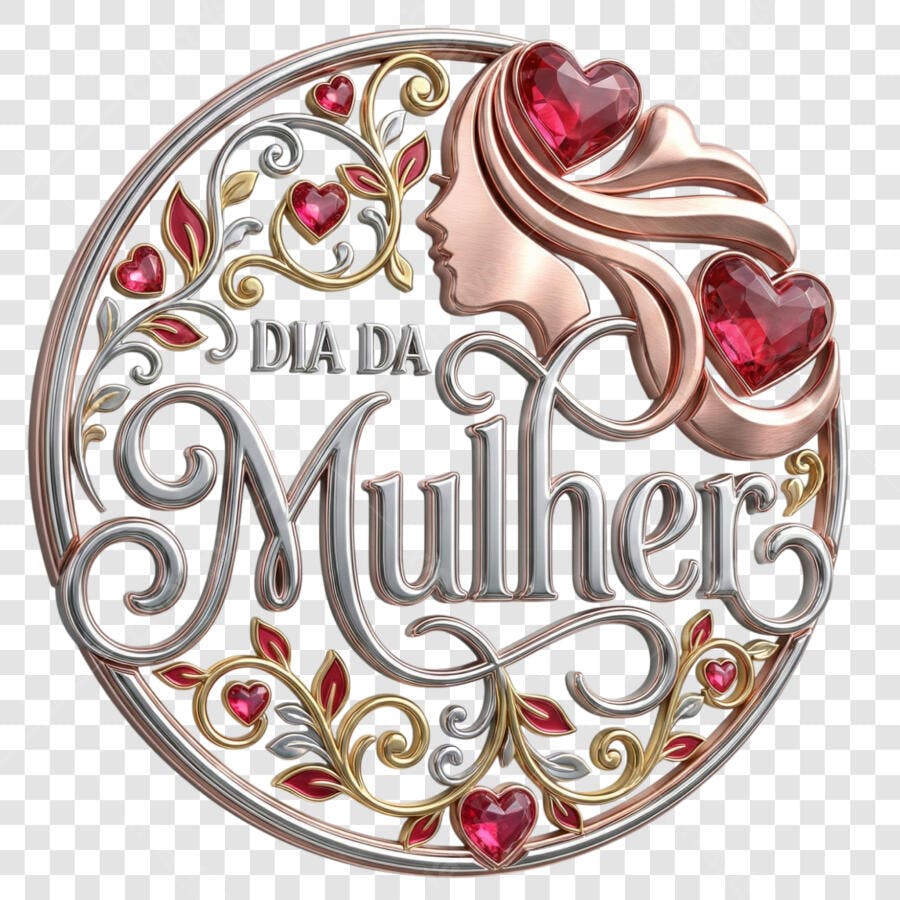 Selo 3D Dia da Mulher Metalizado Prata Dourado PNG Transparente