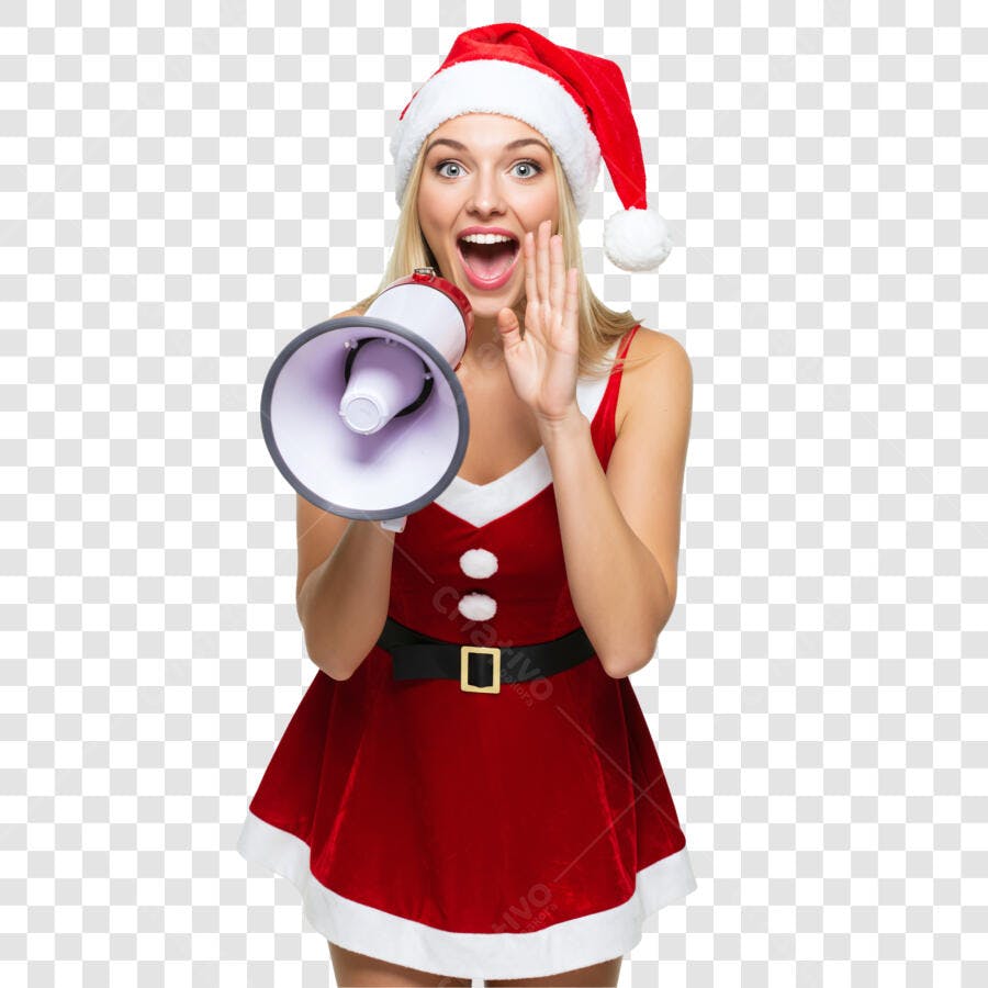 Imagem Natal Mulher Mamãe Noel Megafone Anúncio Oferta PNG com fundo transparente