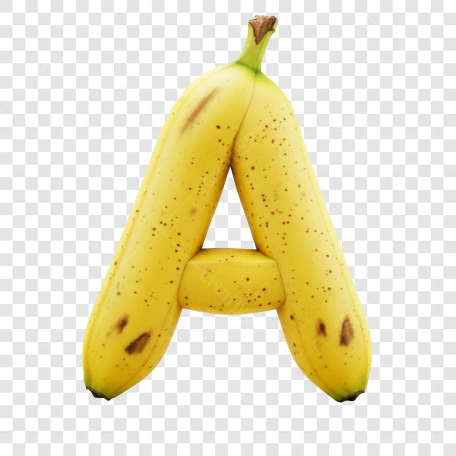 Letra A de banana amarela para alfabeto de frutas PNG com fundo transparente
