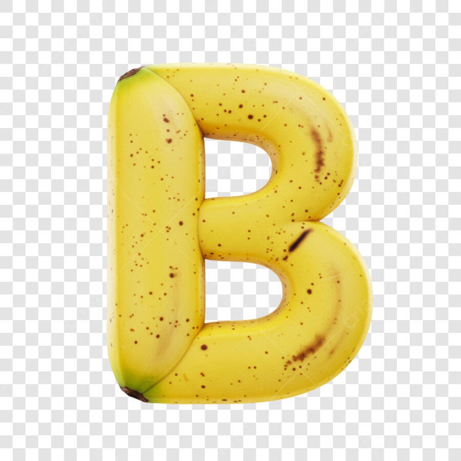 Letra 'B' decorativa de banana amarela para alimentação saudável PNG com fundo transparente