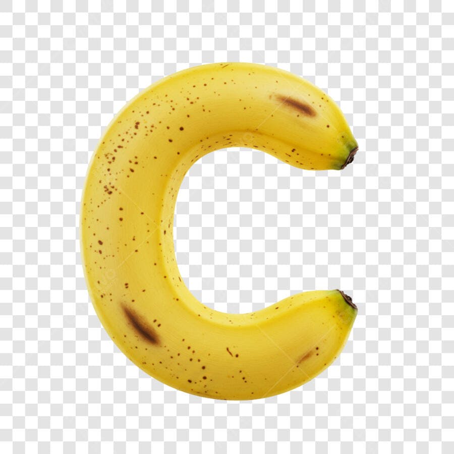 Letra C de banana amarela madura para design PNG com fundo transparente