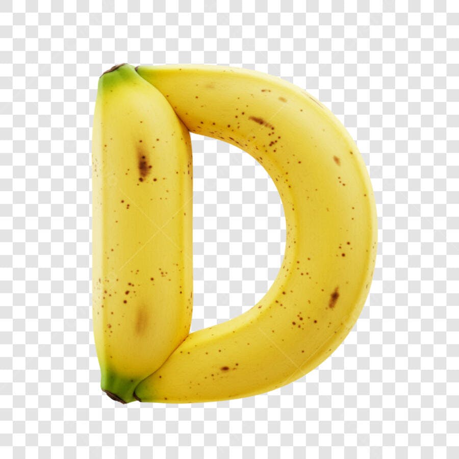 Letra D Banana Amarela PNG com fundo transparente Alfabeto comestível