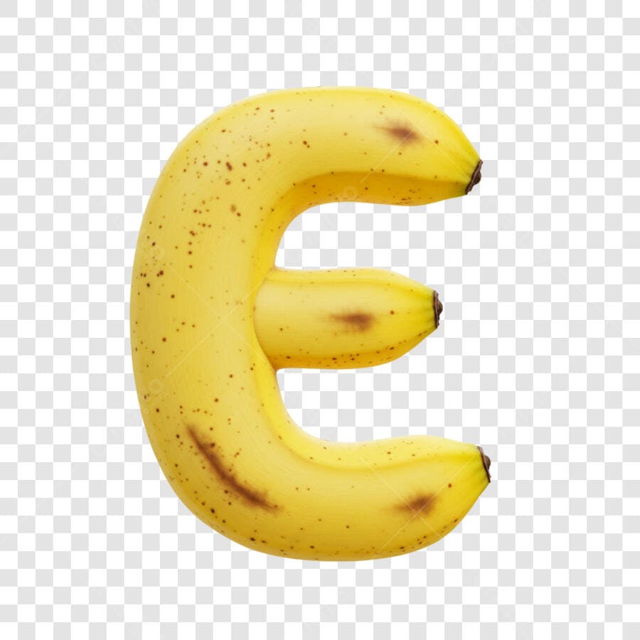 Elemento Gráfico Letra E de Banana Amarela PNG com fundo transparente