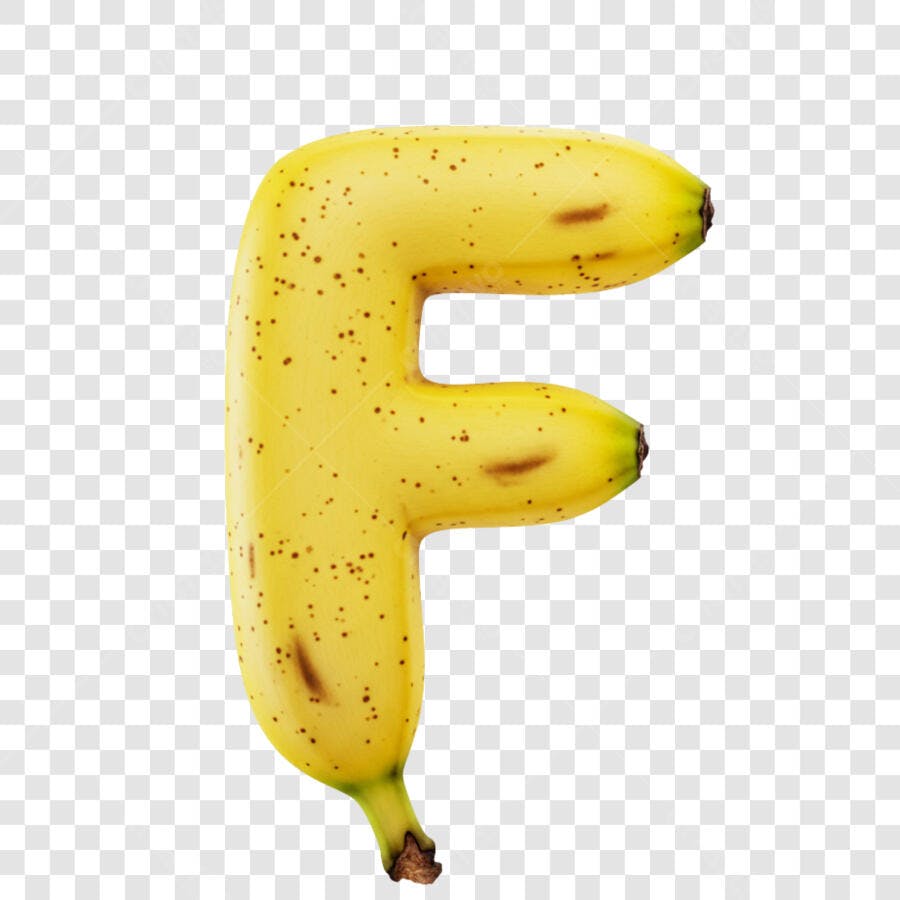 Elemento gráfico Letra F amarela de banana para design alfabeto PNG com fundo transparente