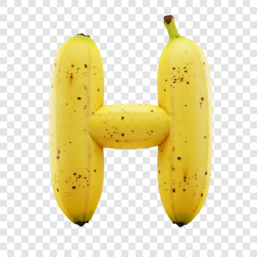 Letra H feita com bananas amarelas maduras e pintinhas marrons PNG com fundo transparente