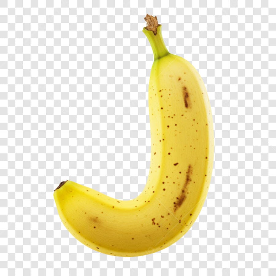 Letra J de banana amarela com pintas marrons PNG com fundo transparente