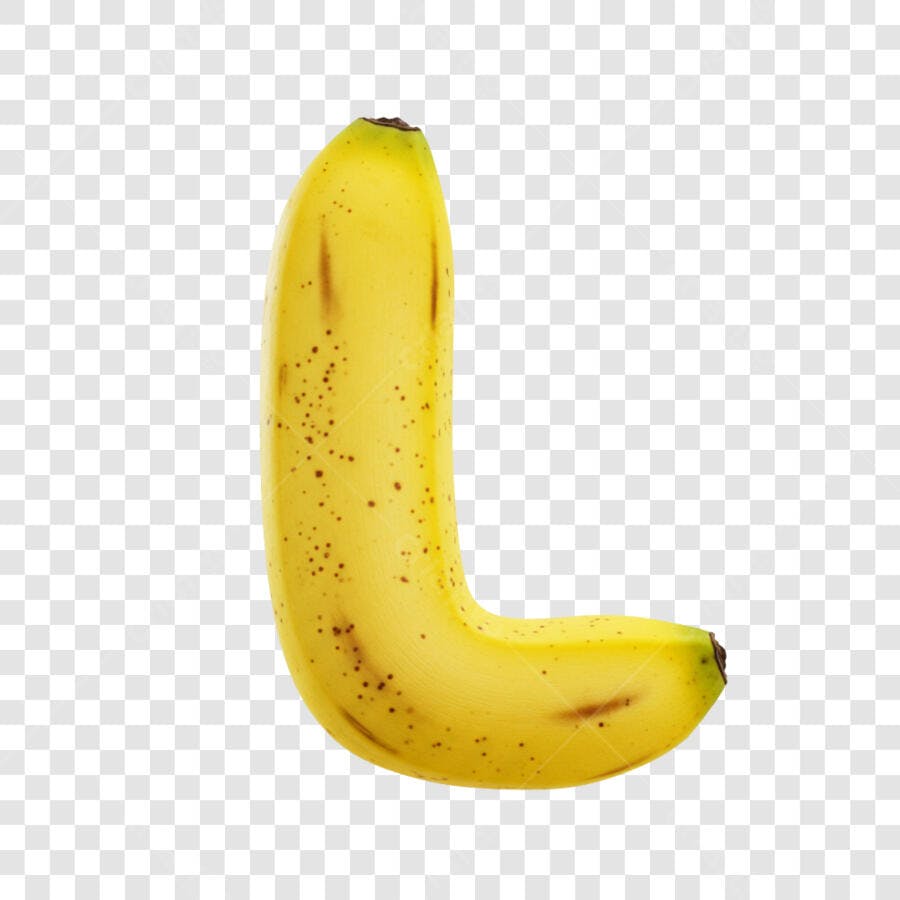 Letra L de banana amarela com pintas marrons PNG com fundo transparente