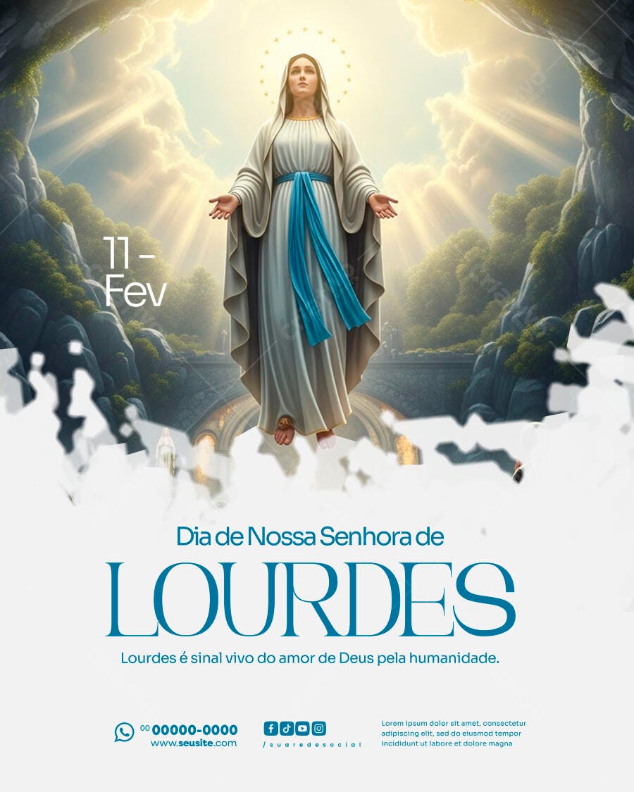 Post Dia de Nossa Senhora de Lourdes 11 Fev PSD Editável