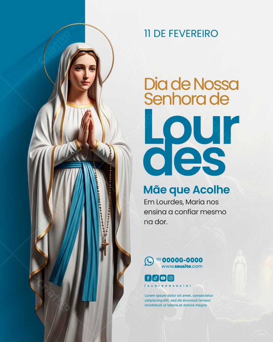 Post Instagram Dia de Nossa Senhora de Lourdes PSD Editável