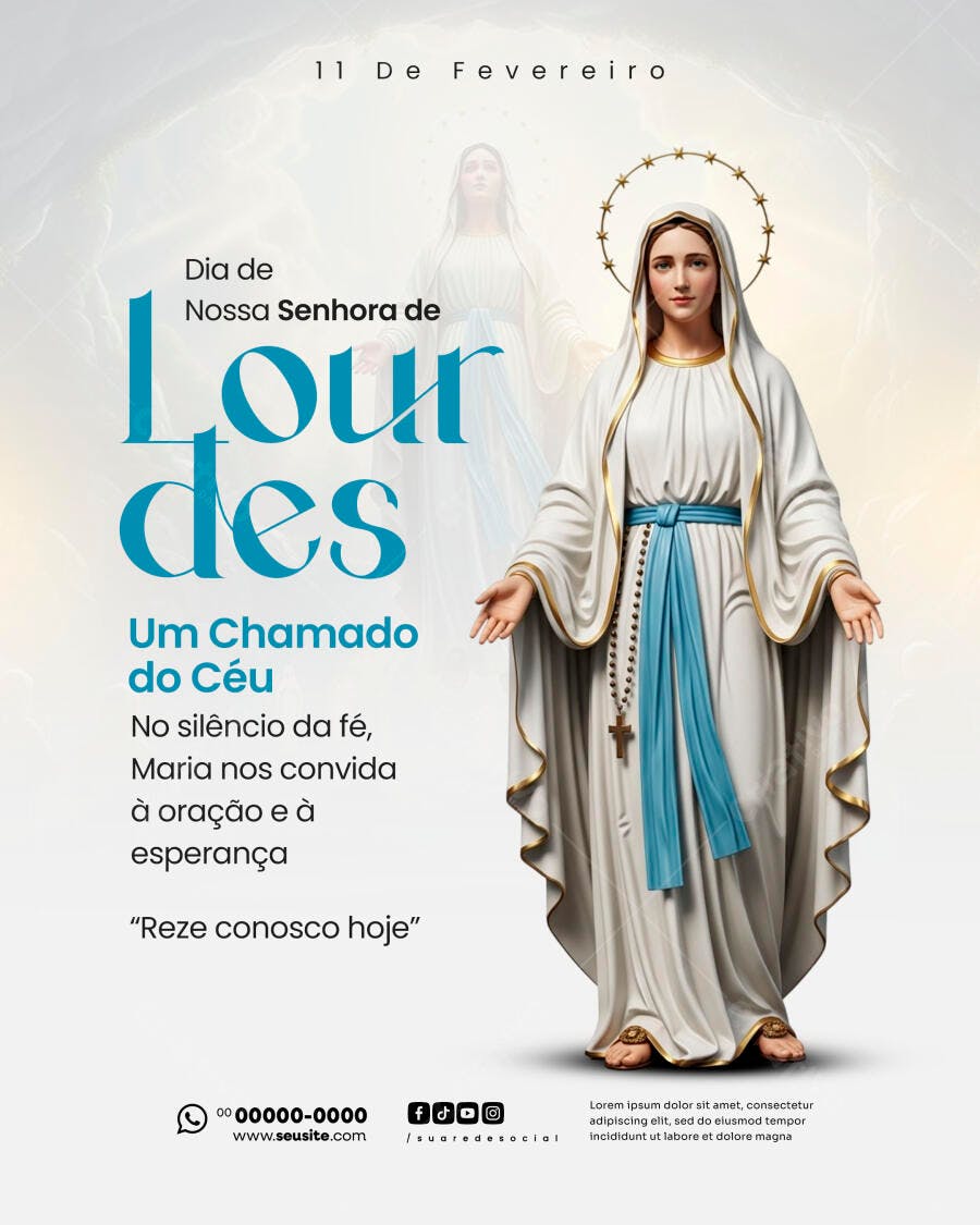 Post Instagram Dia de Nossa Senhora de Lourdes PSD Editável