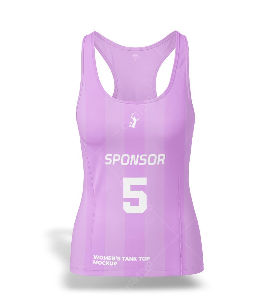 Mockup Regata Feminina Fitness Roxo Fundo Branco Editável
