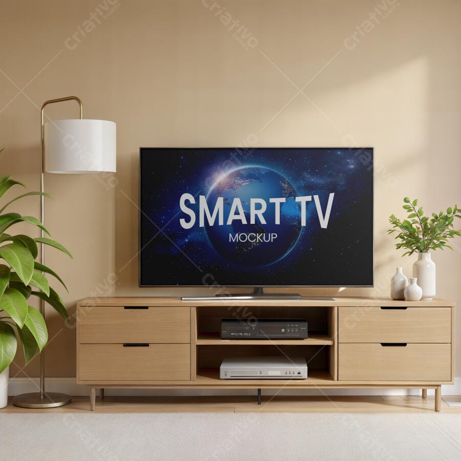 Mockup Smart TV Sala de Estar Realista Editável