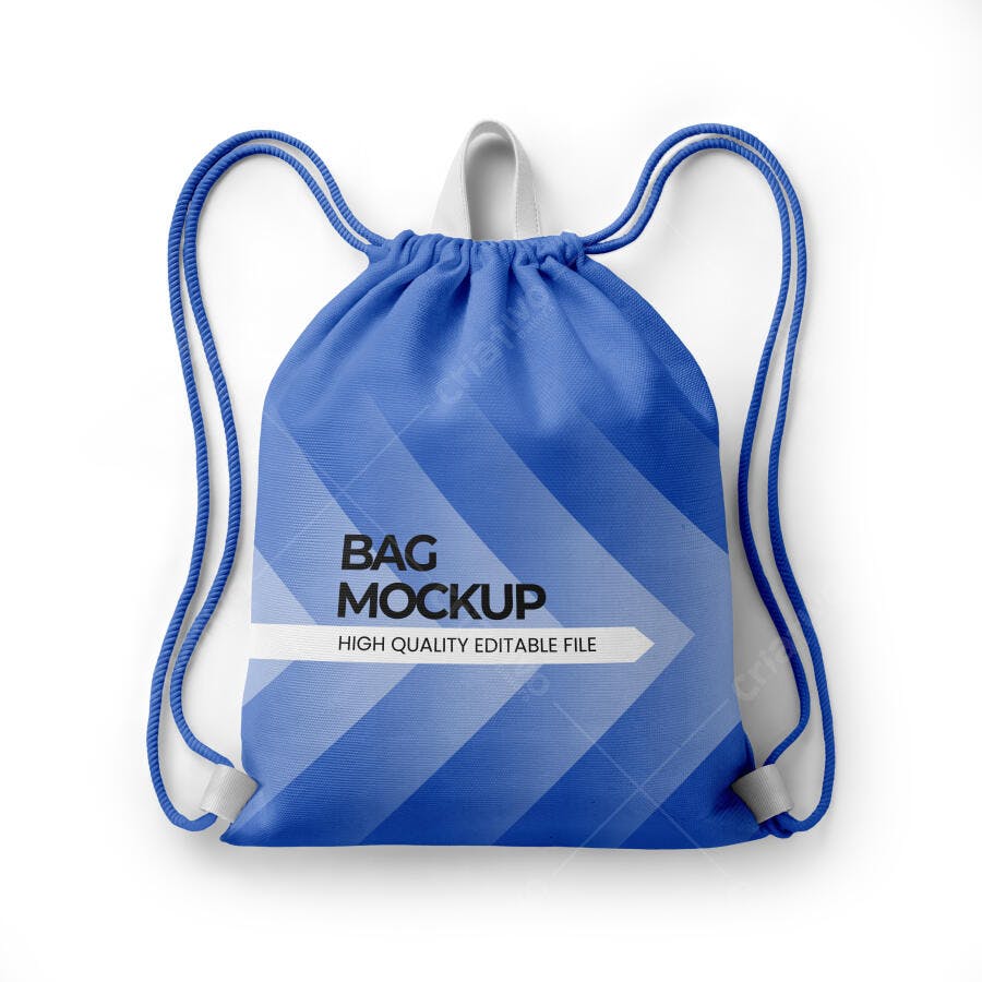 Mockup Sacola Saco Tecido Azul Frontal Editável