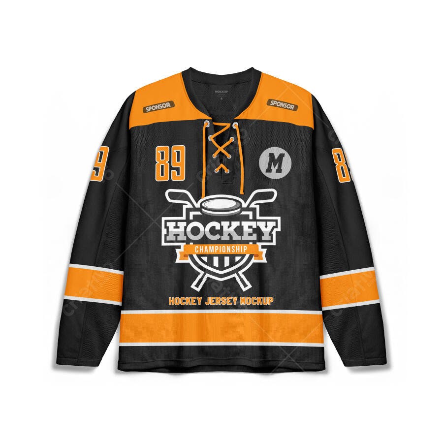 Mockup Camisa Hockey Preta Laranja Frontal Editável