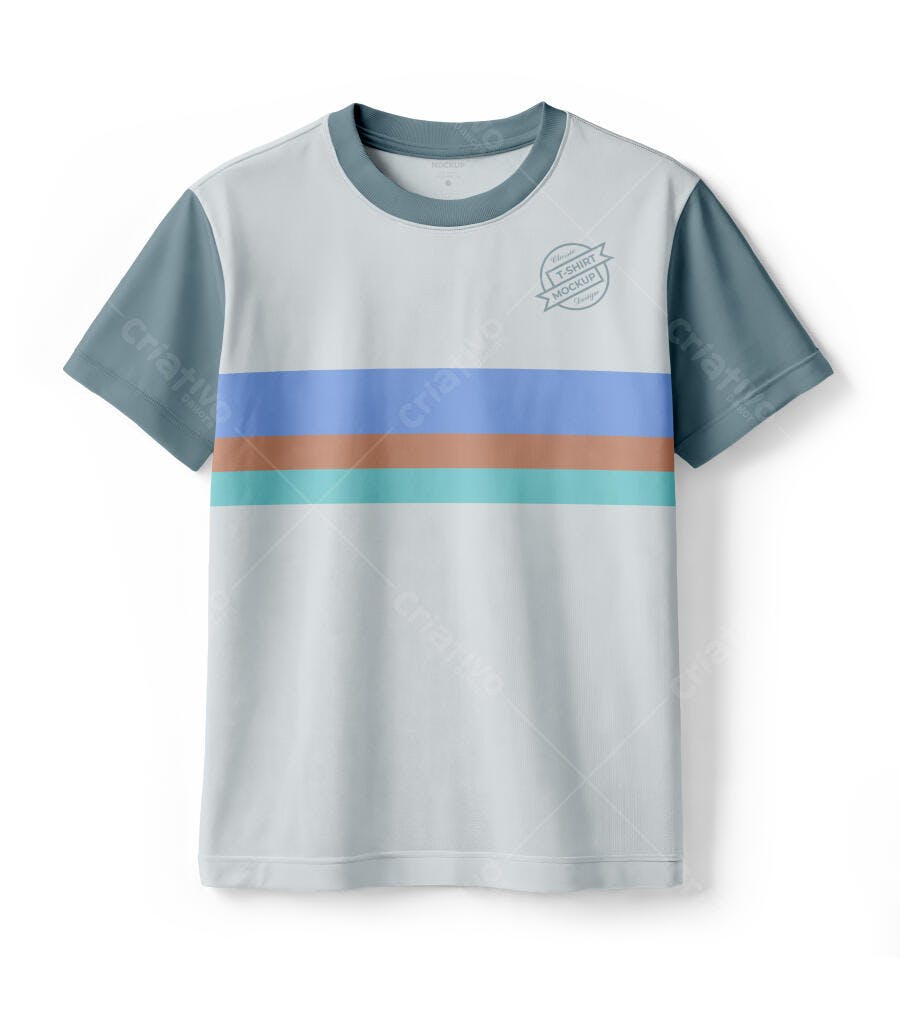 Mockup Camiseta Branca Manga Colorida Fundo Branco Editável