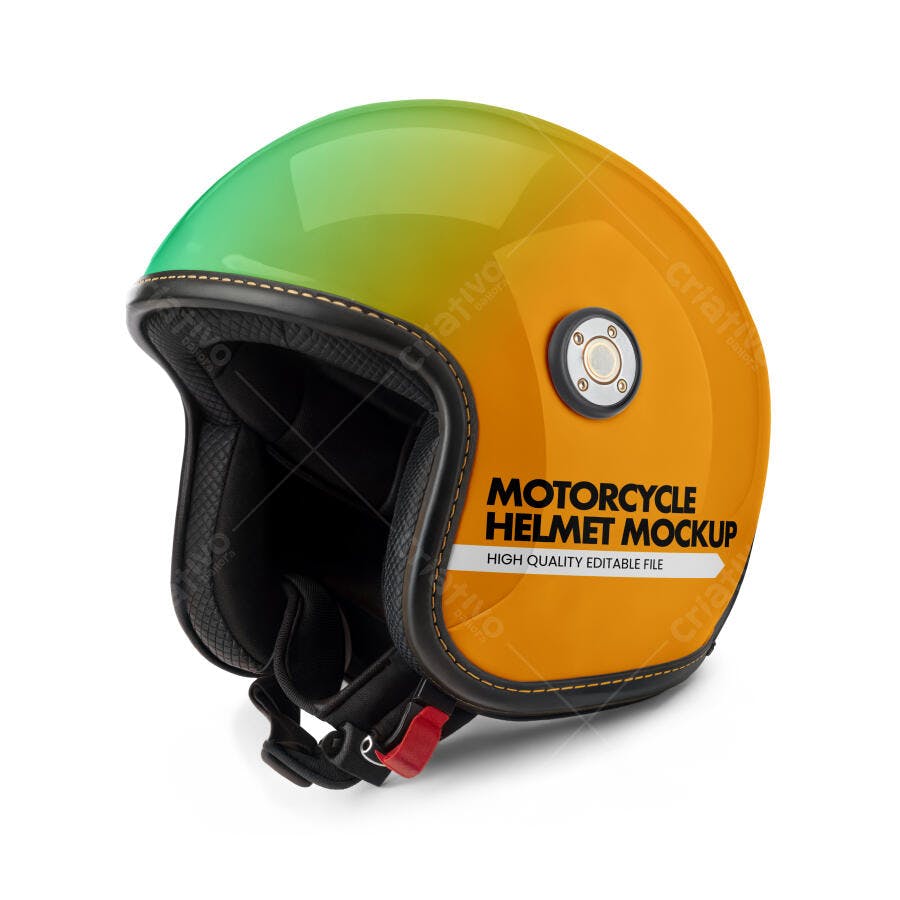 Mockup Capacete Moto Vintage 3/4 Fundo Branco Editável