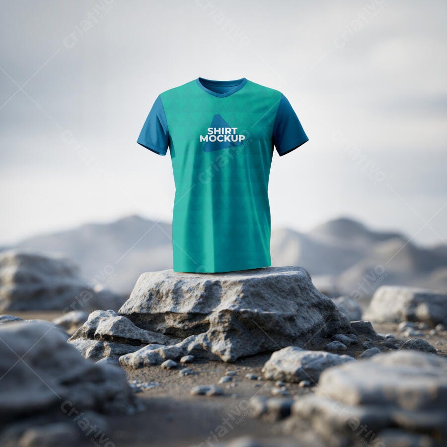 Mockup Camiseta Masculina Verde Pedra Deserto Editável