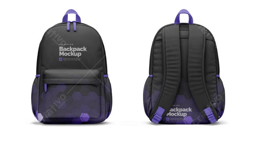 Mockup Mochila Escolar Preta Frontal e Traseira Editável