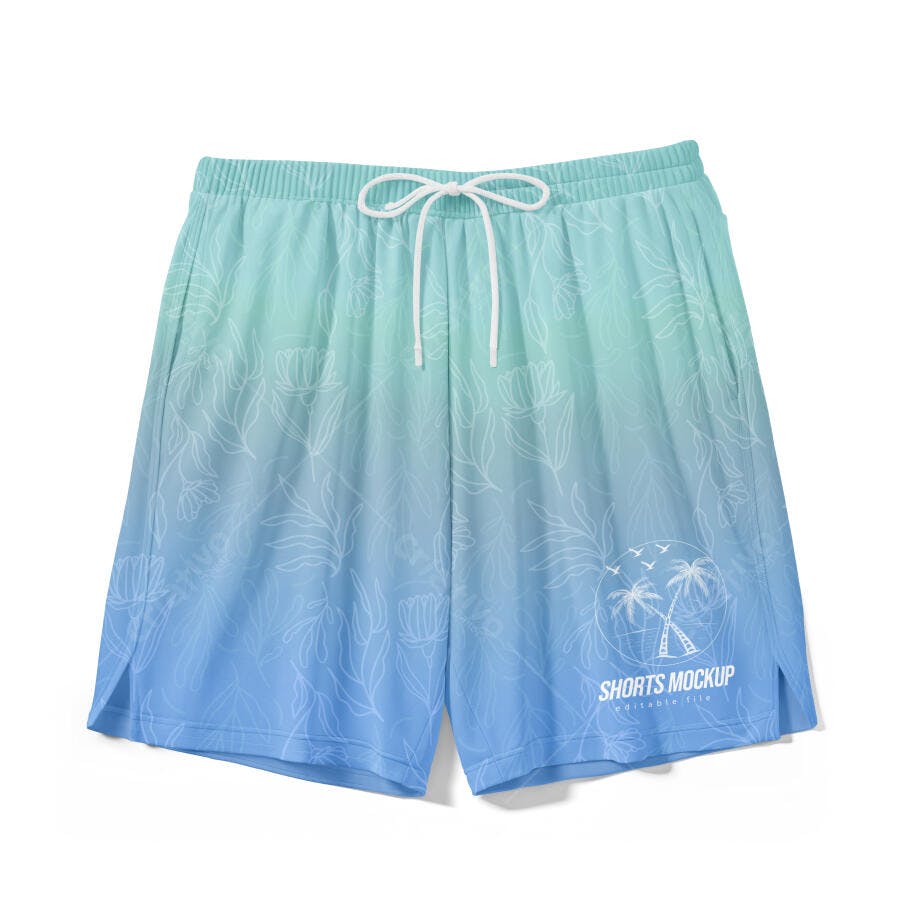 Mockup Shorts Masculino Praia Degradê Azul Verde Editável