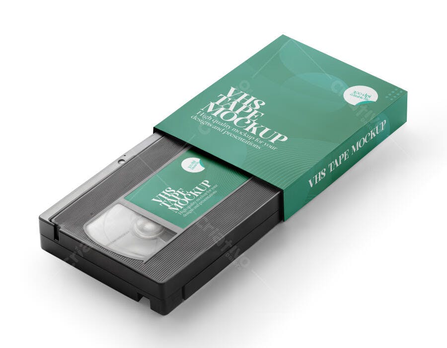 Mockup Fita VHS Capa Plástico Verde Isométrico Editável