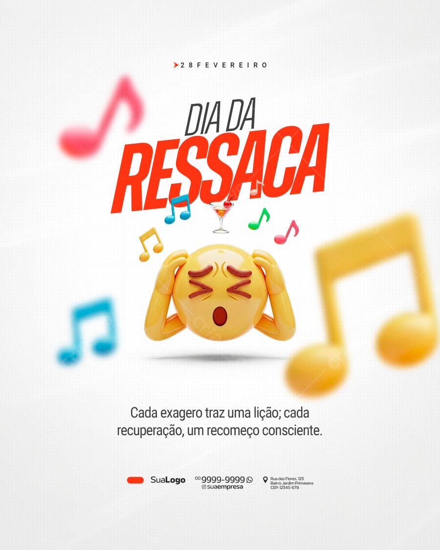 Post Instagram Dia da Ressaca 28 de Fevereiro PSD Editável