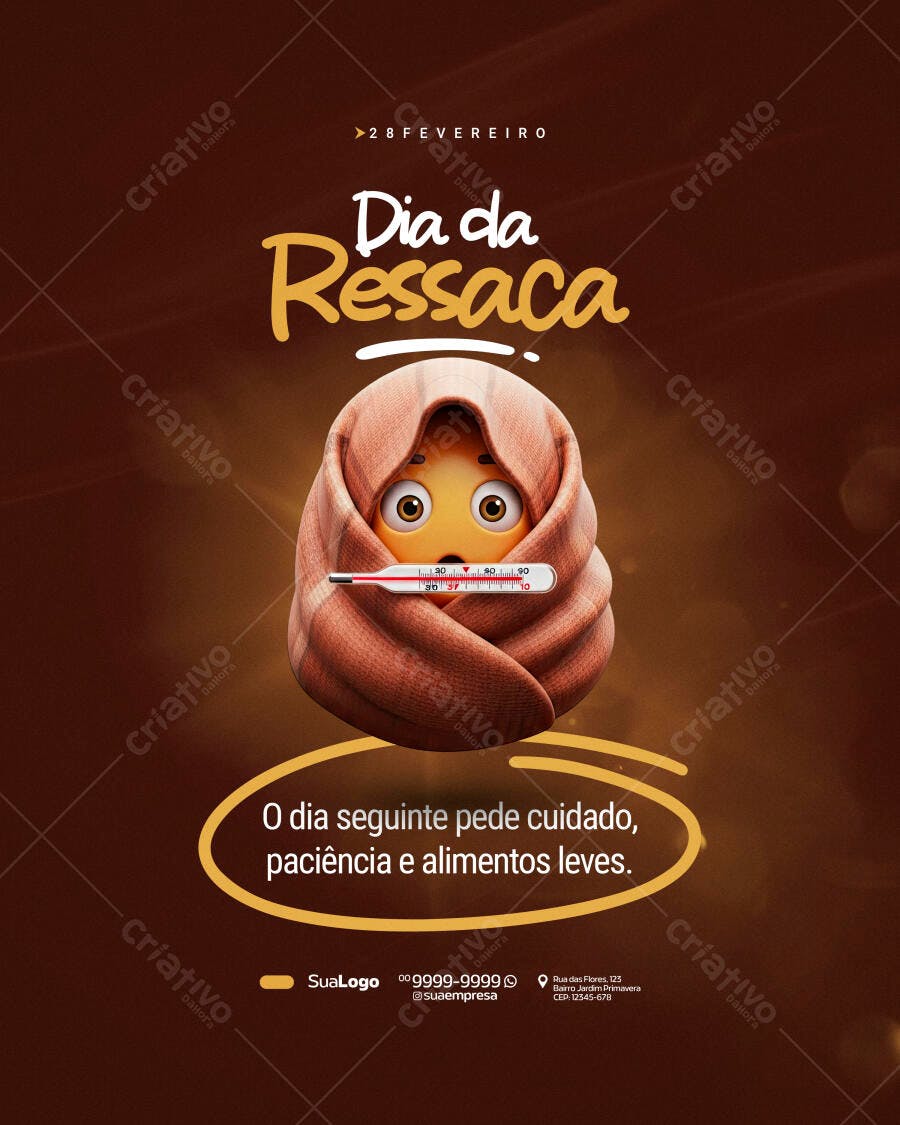 Post Instagram Dia da Ressaca 28 de Fevereiro PSD Editável