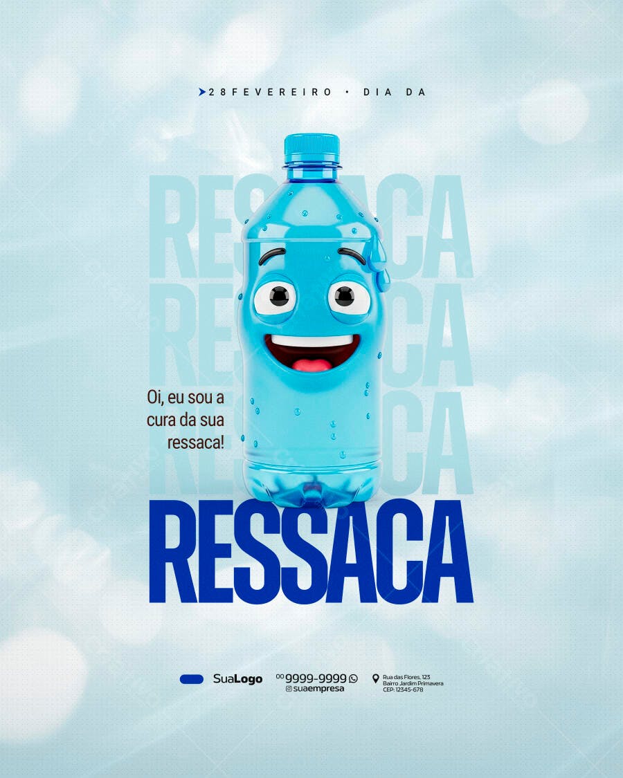 Post Instagram Dia da Ressaca Água PSD Editável