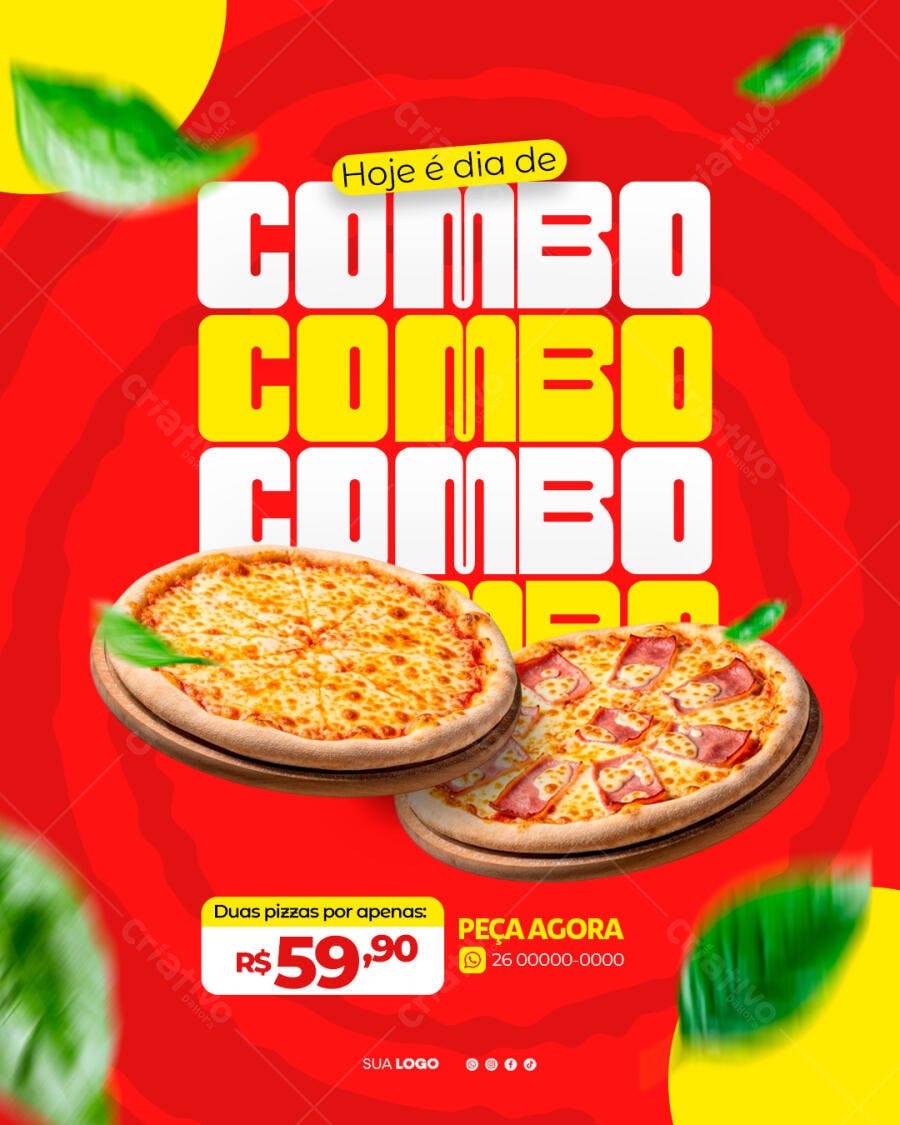 Post Instagram Combo Pizzaria Delivery PSD Editável
