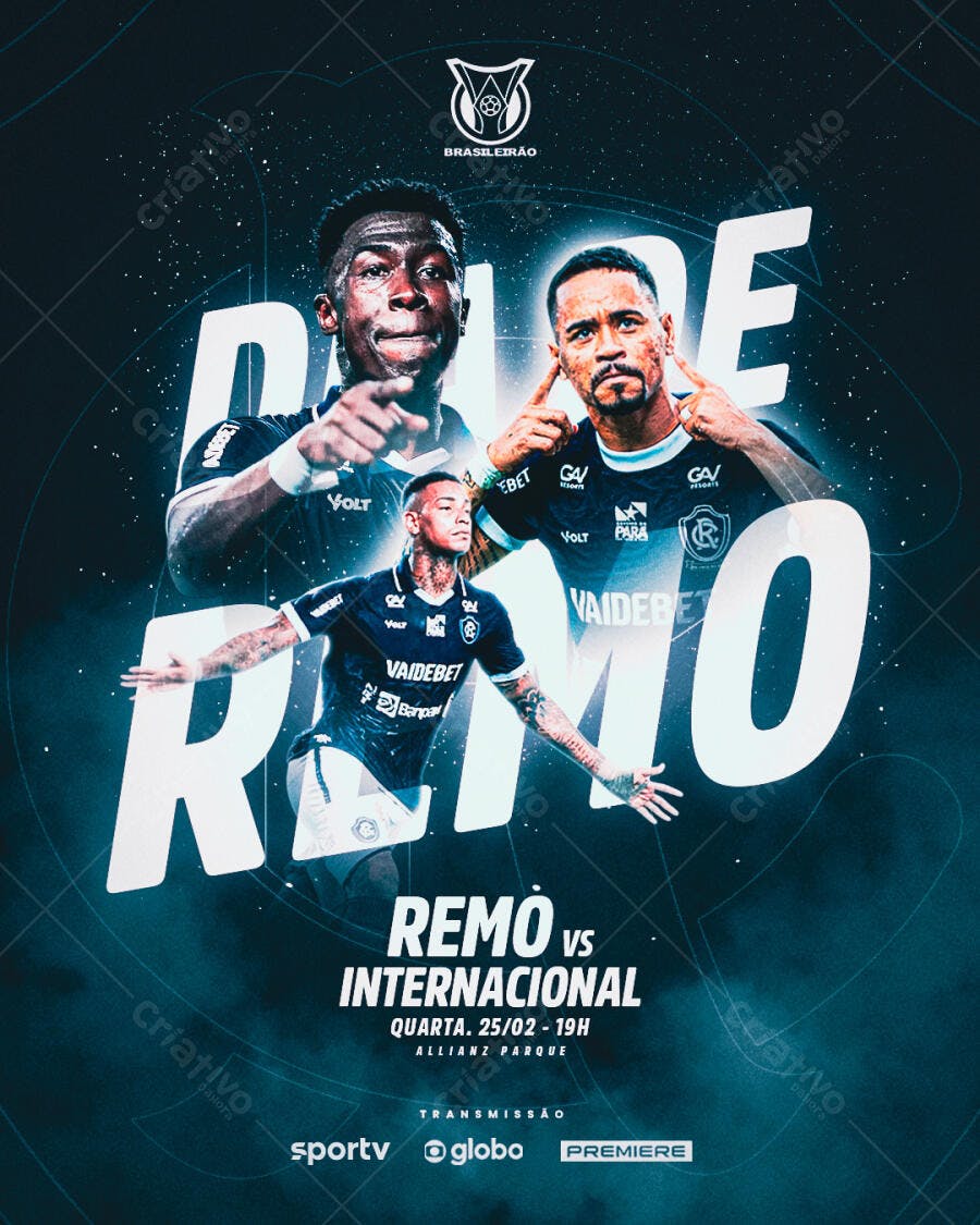 Post Futebol Remo vs Internacional Brasileirão PSD Editável
