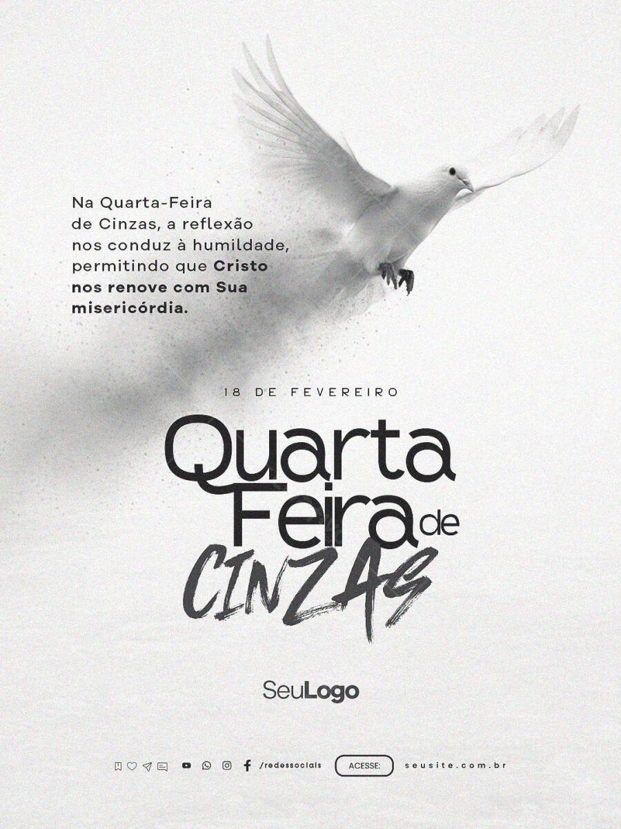 Post Instagram Quarta-feira de Cinzas Fevereiro PSD Editável